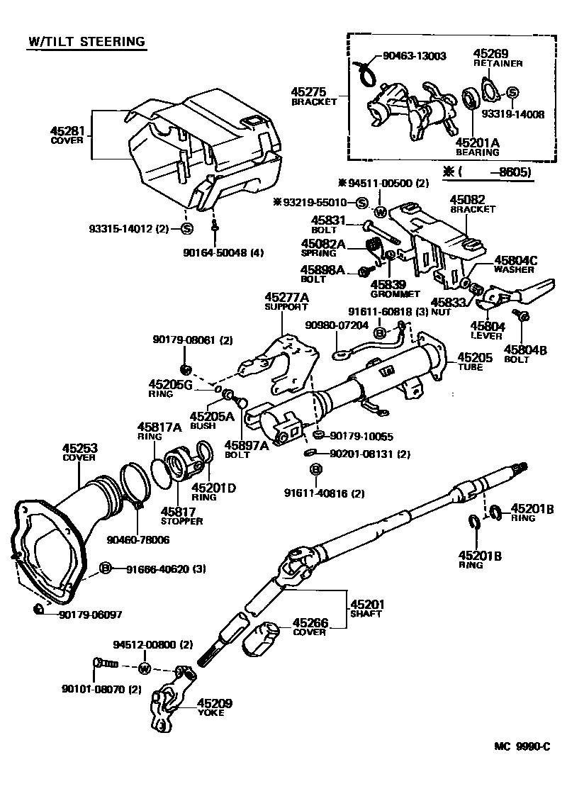 Toyota COROLLA Steering Column & Shaft EPC diagram — MC9990C