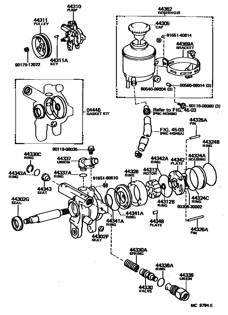 Toyota COROLLA 叶片泵和储油罐(动力转向) EPC diagram — MC9794E