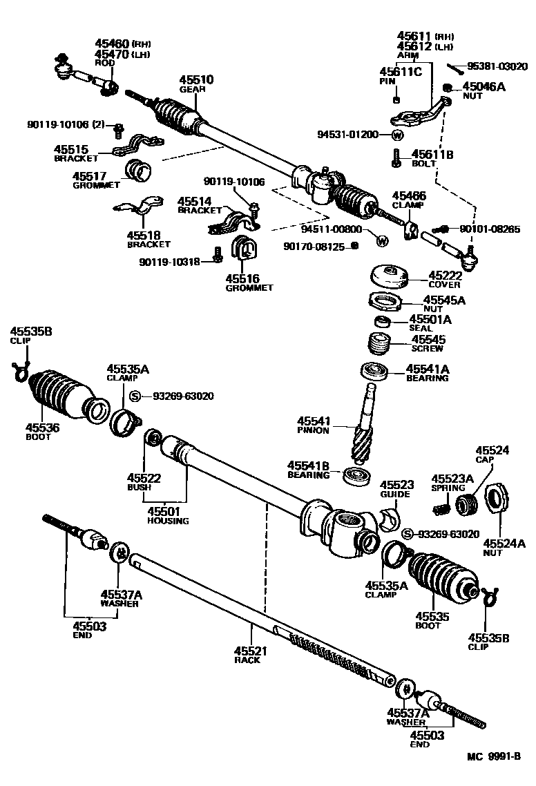 Toyota COROLLA 前转向齿轮和连杆 EPC diagram — MC9991B