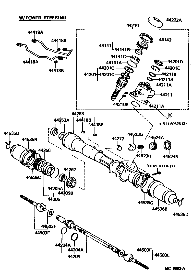 Toyota COROLLA 前转向齿轮和连杆 EPC diagram — MC9993A