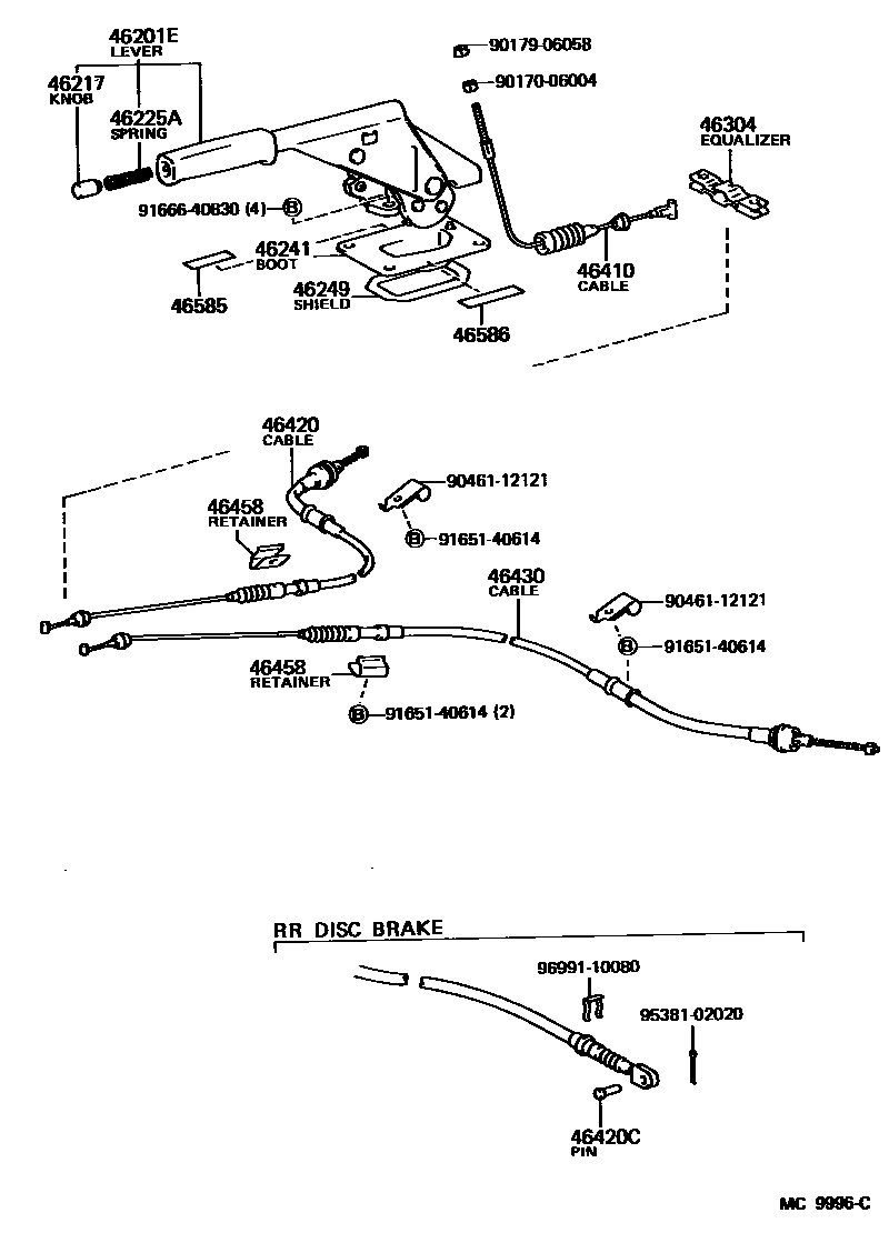 Toyota COROLLA Parking Brake & Cable EPC diagram — MC9996C