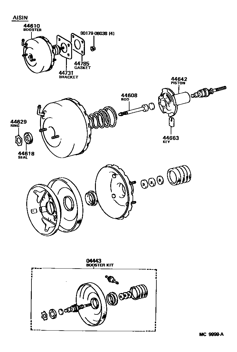 Toyota COROLLA 制动助力器和真空管 EPC diagram — MC9999A