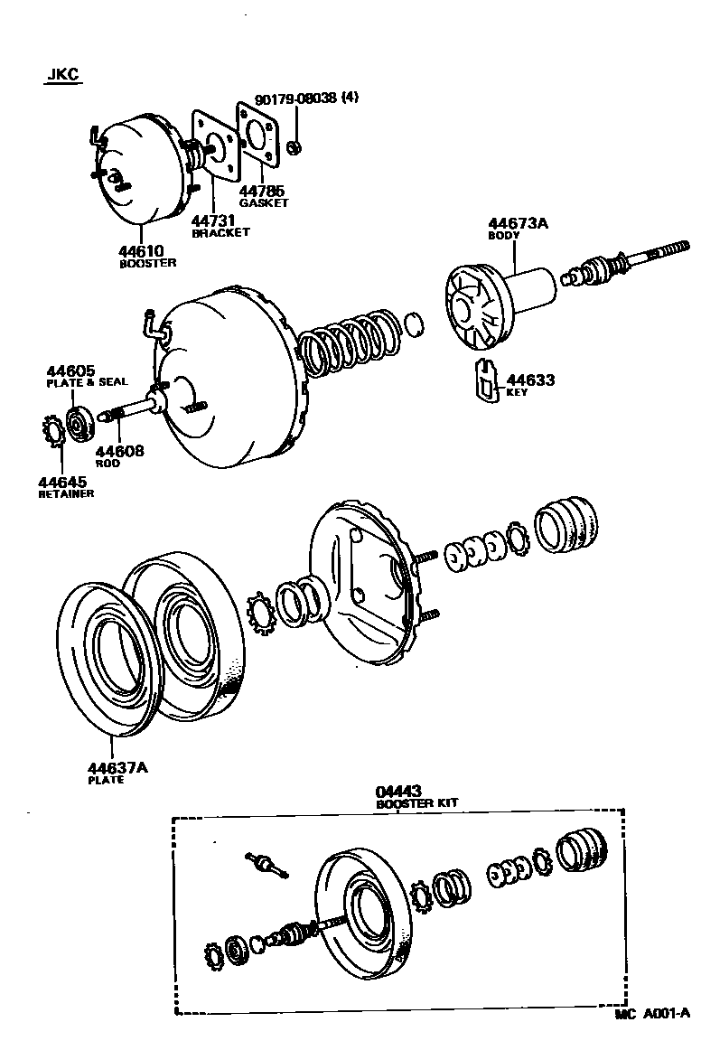 Toyota COROLLA 制动助力器和真空管 EPC diagram — MCA001A