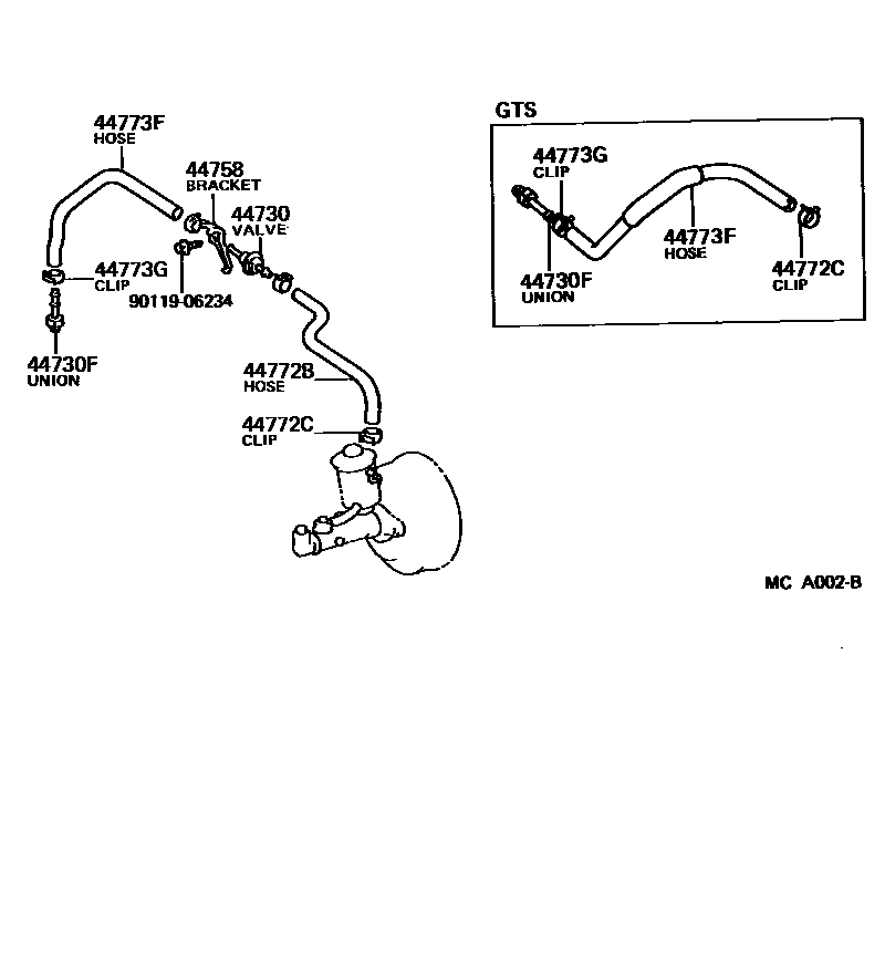 Toyota COROLLA 制动助力器和真空管 EPC diagram — MCA002B