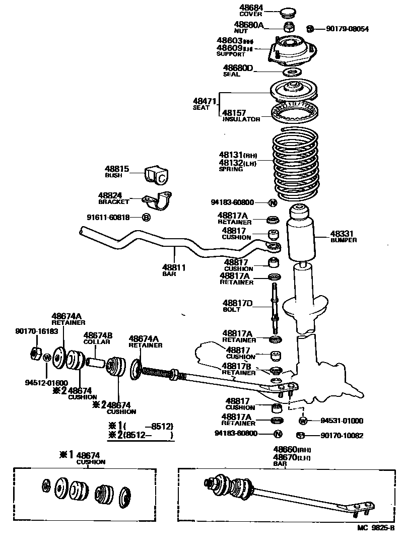 Toyota COROLLA Front Spring & Shock Absorber EPC diagram — MC9825B