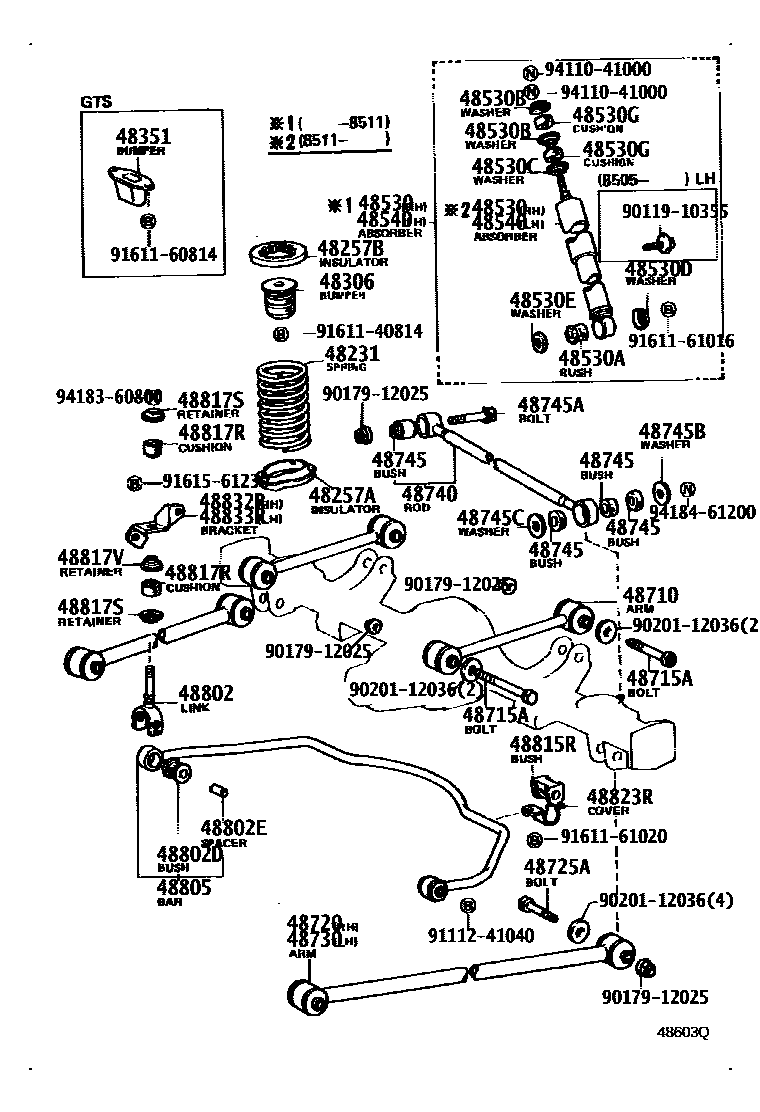 Toyota COROLLA Rear Spring & Shock Absorber EPC diagram — 48603Q