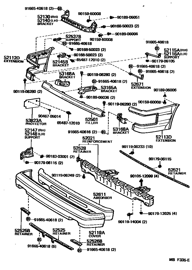 Toyota COROLLA 前保险杠及附件 EPC diagram — MBF335E