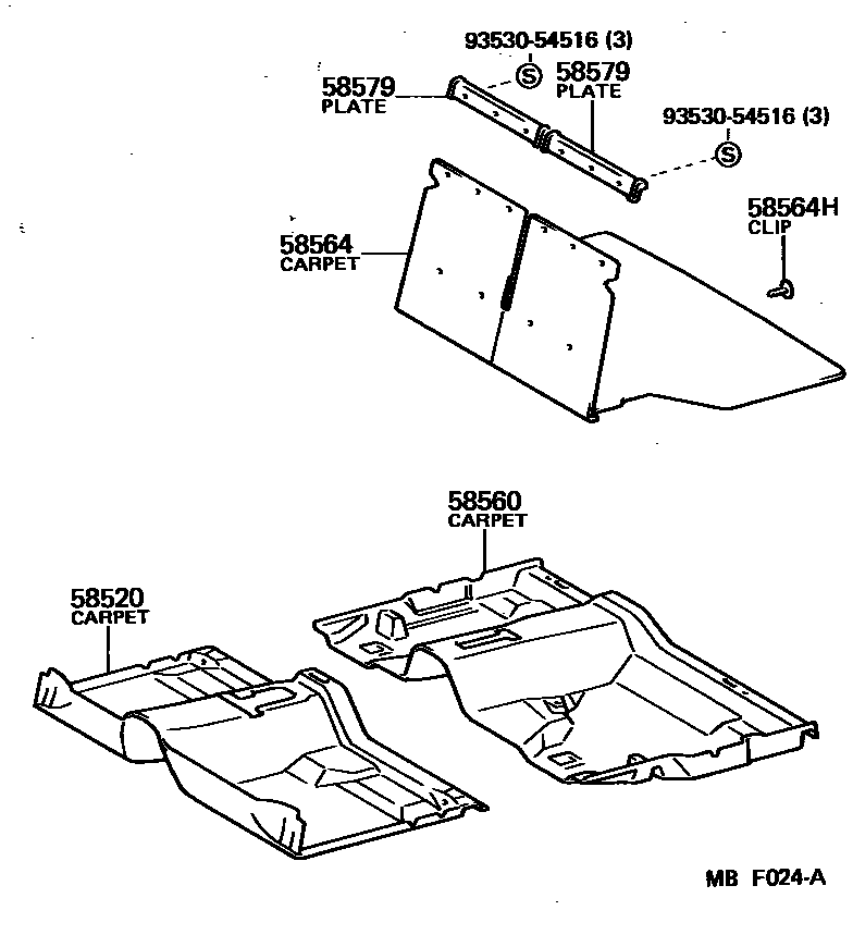 Toyota COROLLA 地板垫和地毯 EPC diagram — MBF024A