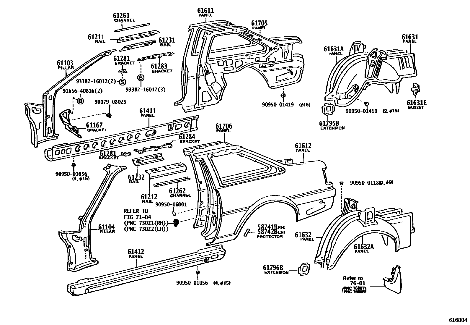 Toyota COROLLA 侧梁 EPC diagram — 616884