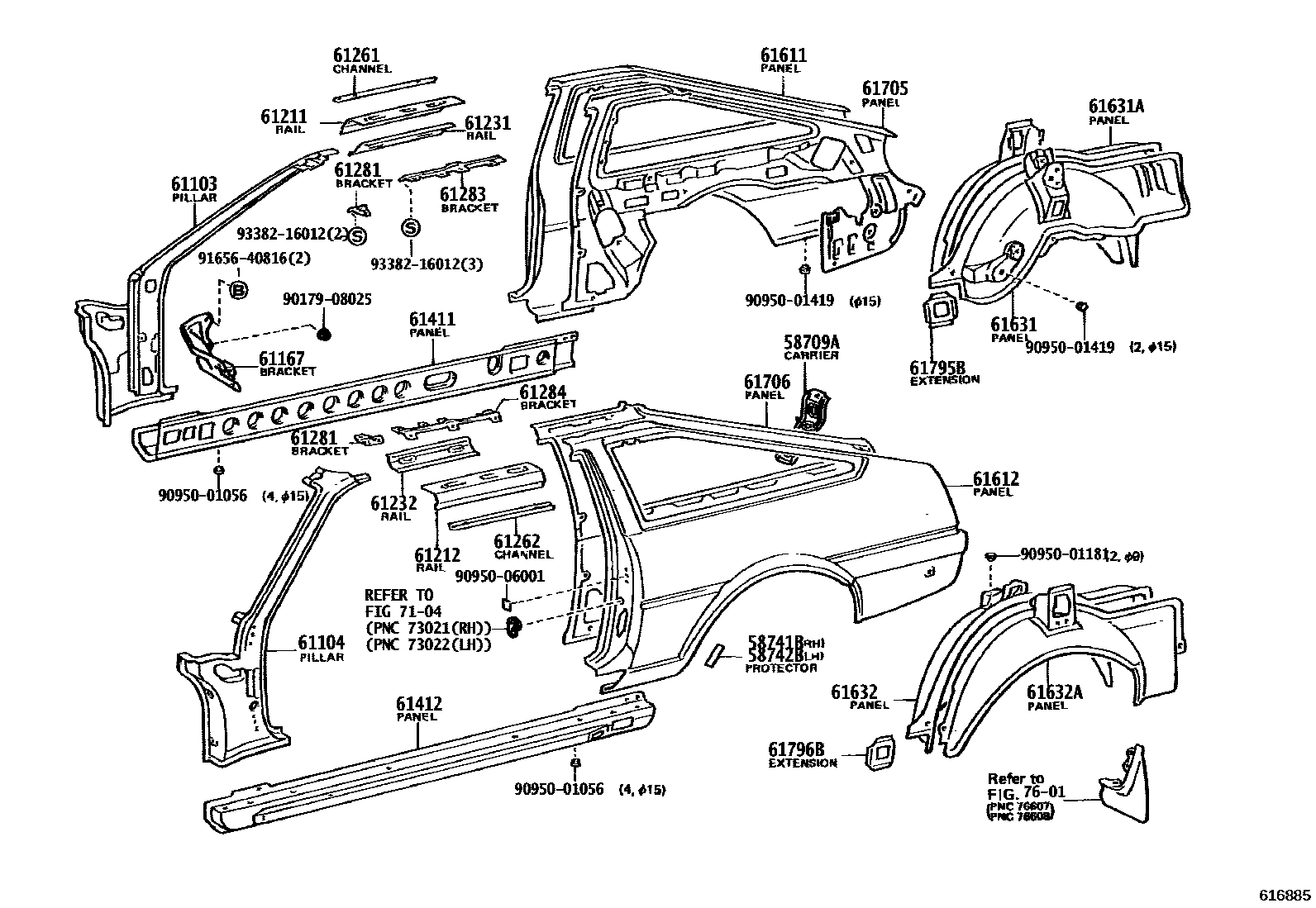 Toyota COROLLA 侧梁 EPC diagram — 616885