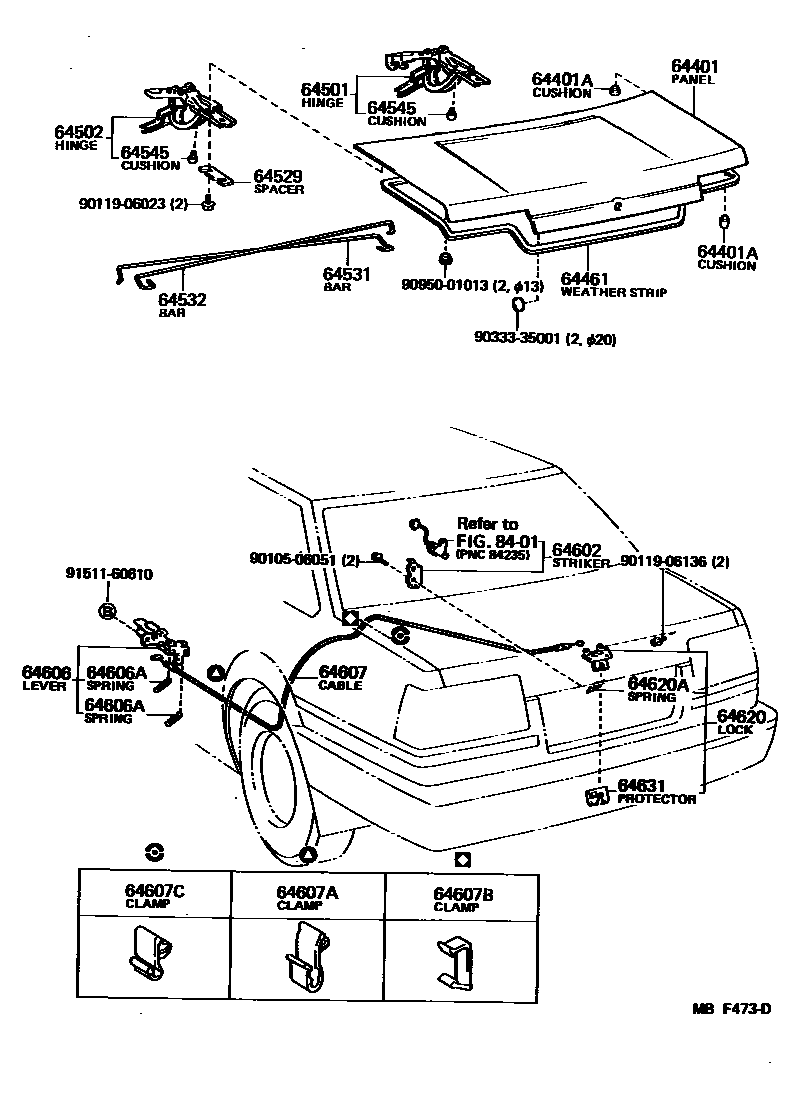 Toyota COROLLA 行李箱门和行李箱锁 EPC diagram — MBF473D