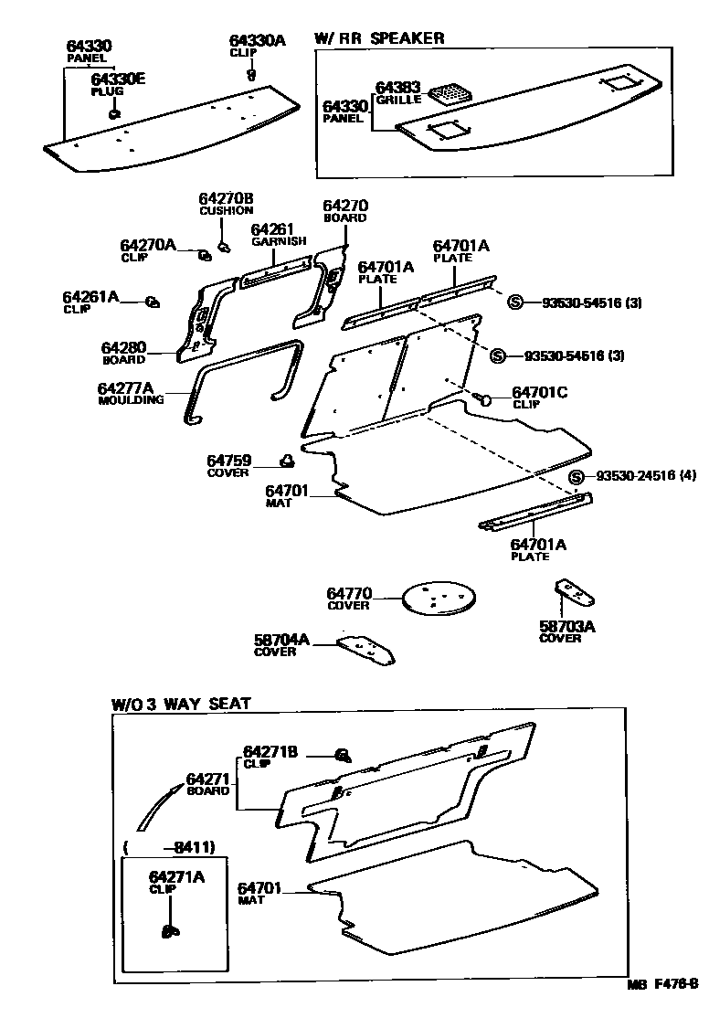 Toyota COROLLA 杂物箱板和行李箱垫 EPC diagram — MBF476B
