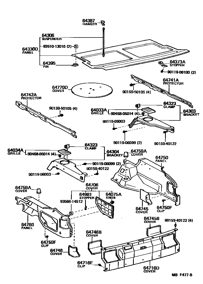 Toyota COROLLA 底板和底板装饰罩 EPC diagram — MBF477B