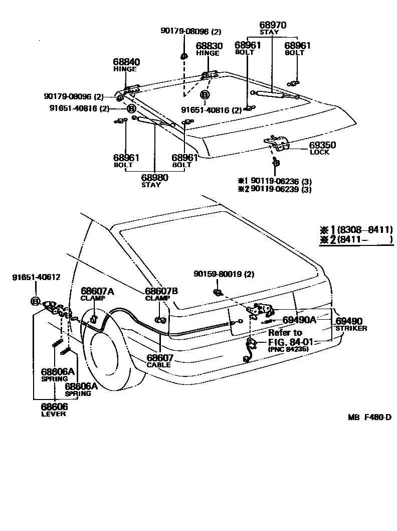 Toyota COROLLA 背门锁和背门把手 EPC diagram — MBF480D