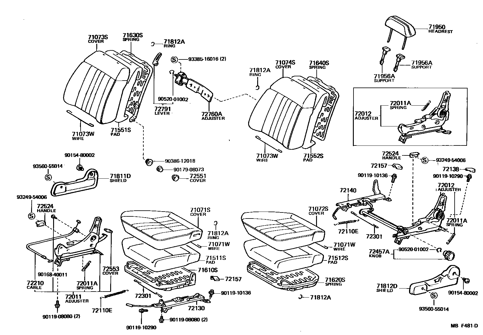 Toyota COROLLA 前排座椅和座椅滑轨 EPC diagram — MBF481D