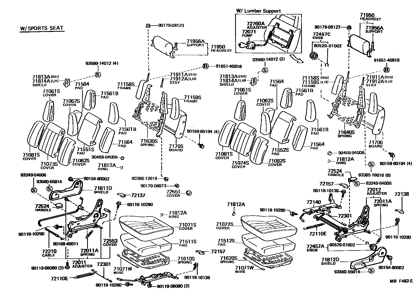 Toyota COROLLA 前排座椅和座椅滑轨 EPC diagram — MBF482E