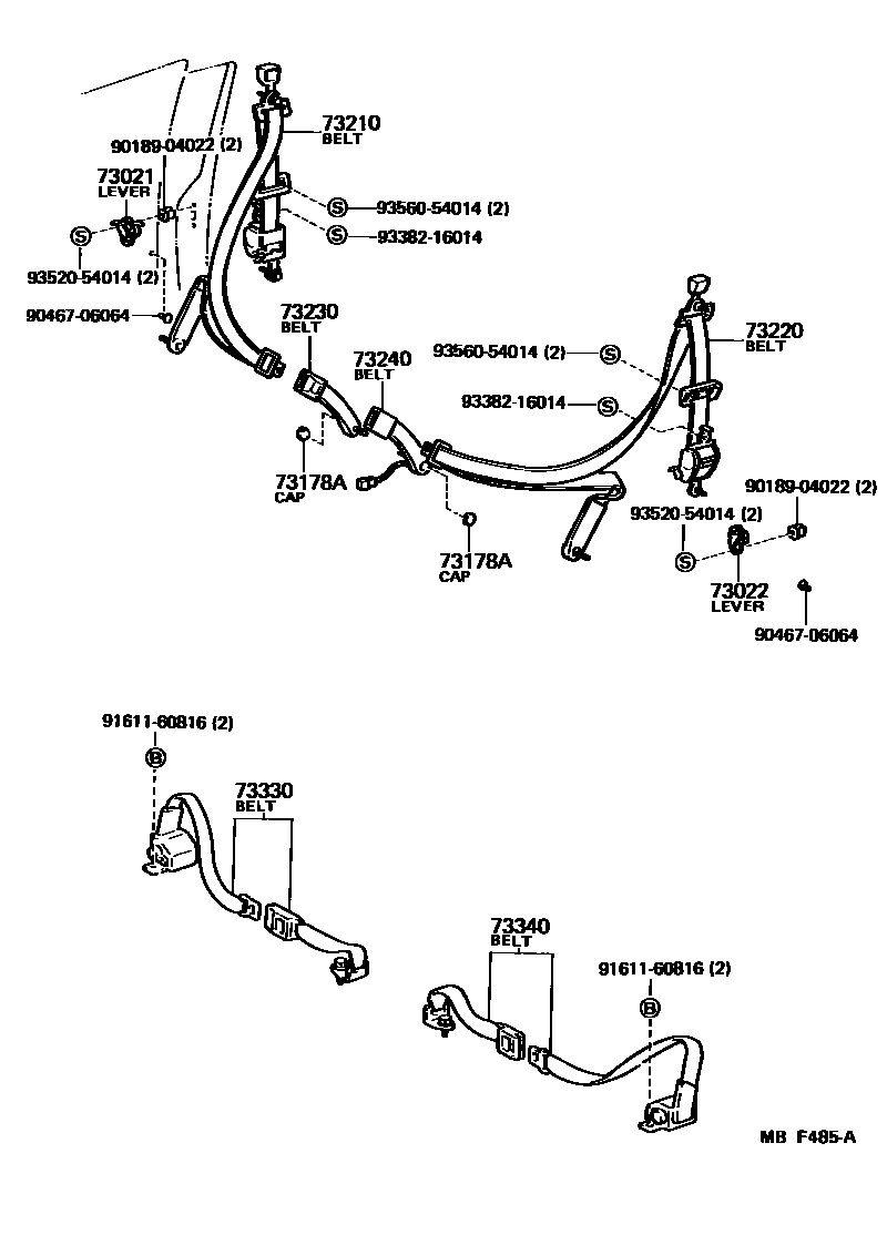 Toyota COROLLA 安全带和儿童保护座椅 EPC diagram — MBF485A