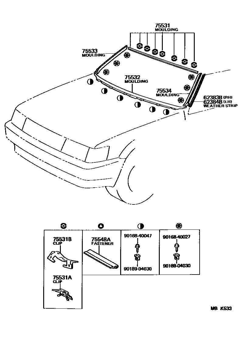 Toyota COROLLA 前防护条 EPC diagram — MBK533