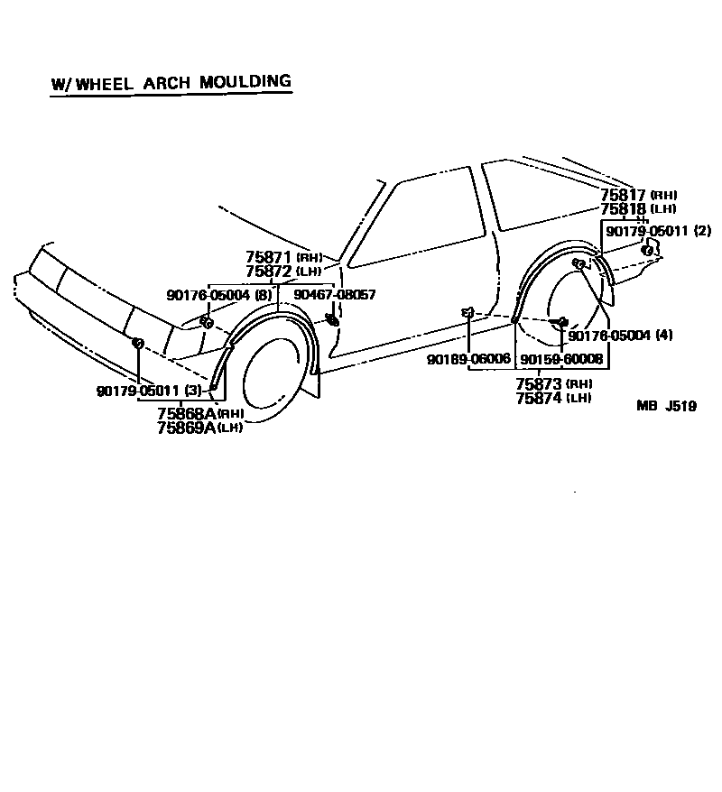 Toyota COROLLA 侧防护条 EPC diagram — MBJ519
