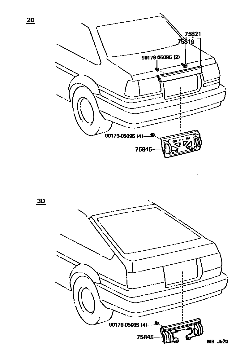 Toyota COROLLA 后防护条 EPC diagram — MBJ520