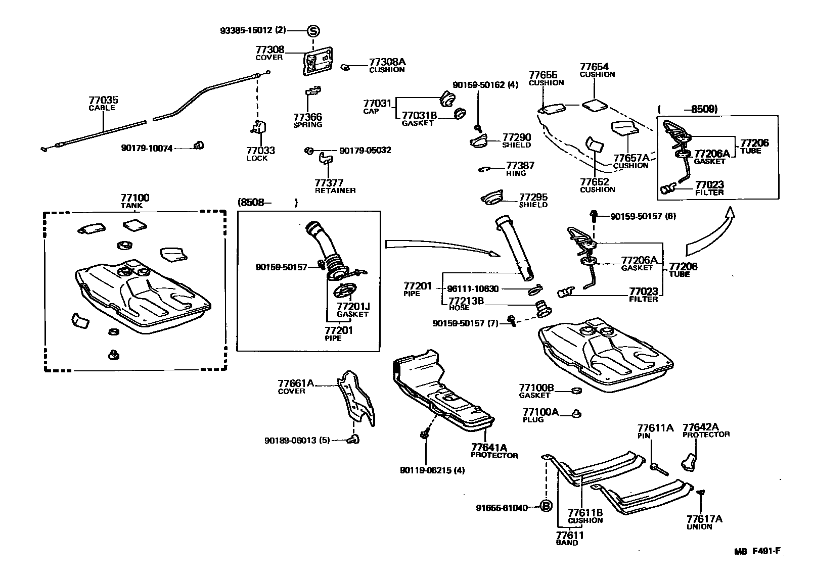 Toyota COROLLA 燃油箱和燃油管 EPC diagram — MBF491F