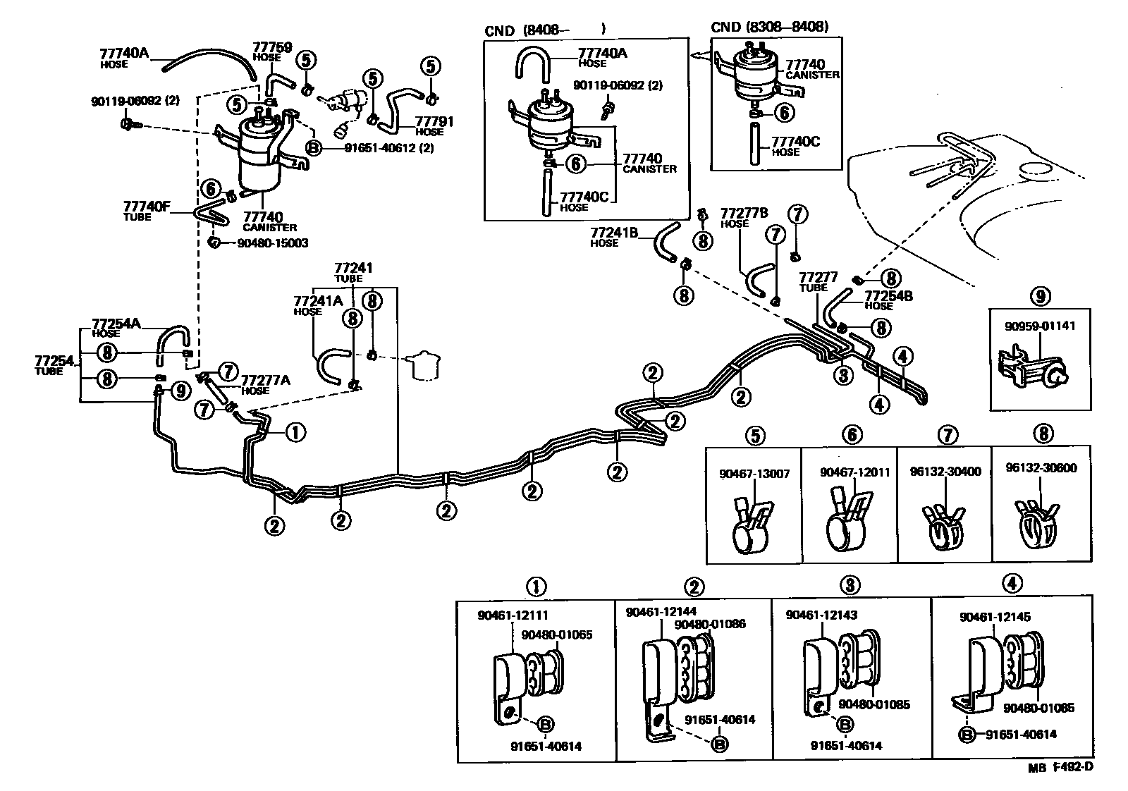 Toyota COROLLA 燃油箱和燃油管 EPC diagram — MBF492D