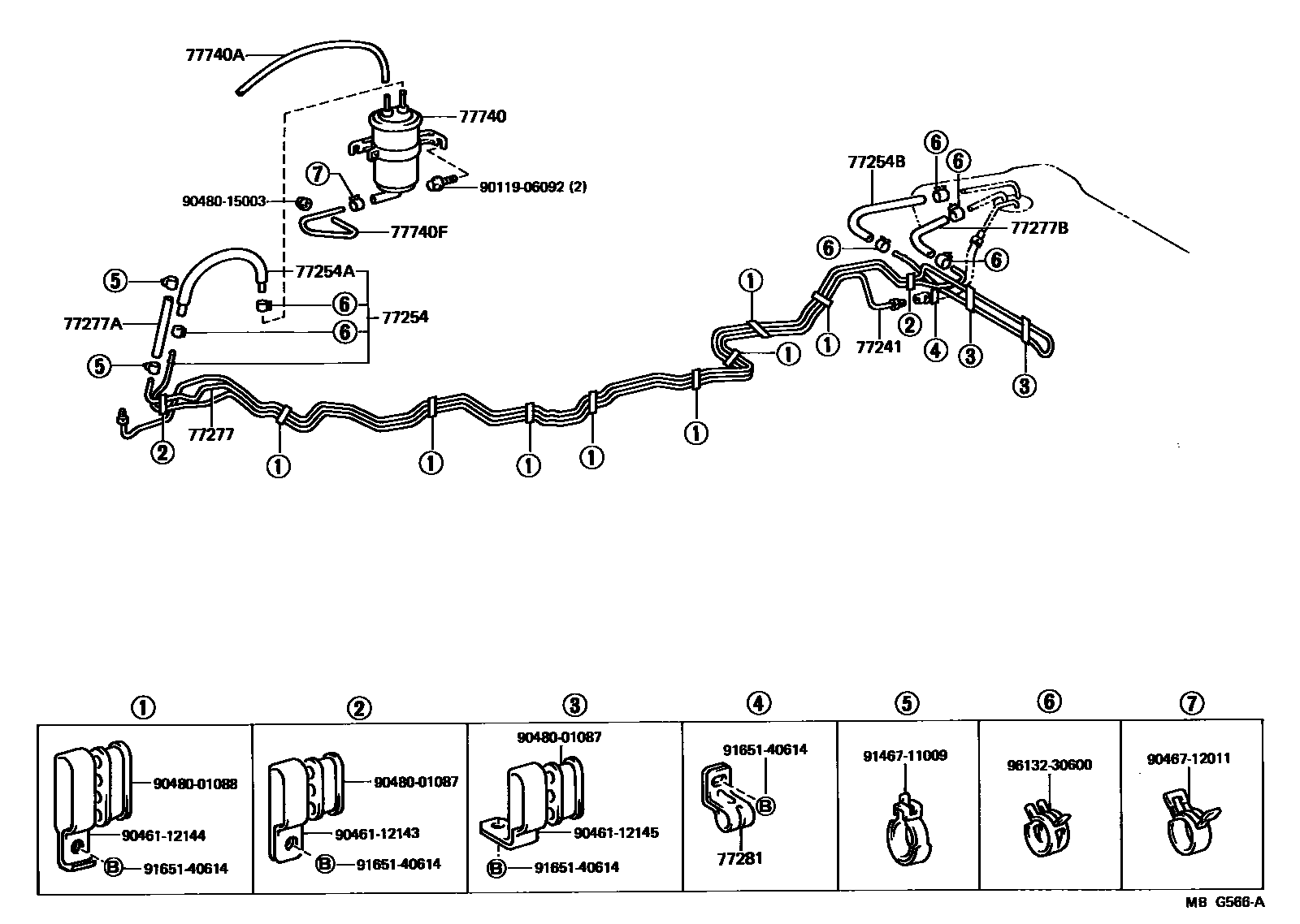 Toyota COROLLA 燃油箱和燃油管 EPC diagram — MBG566A