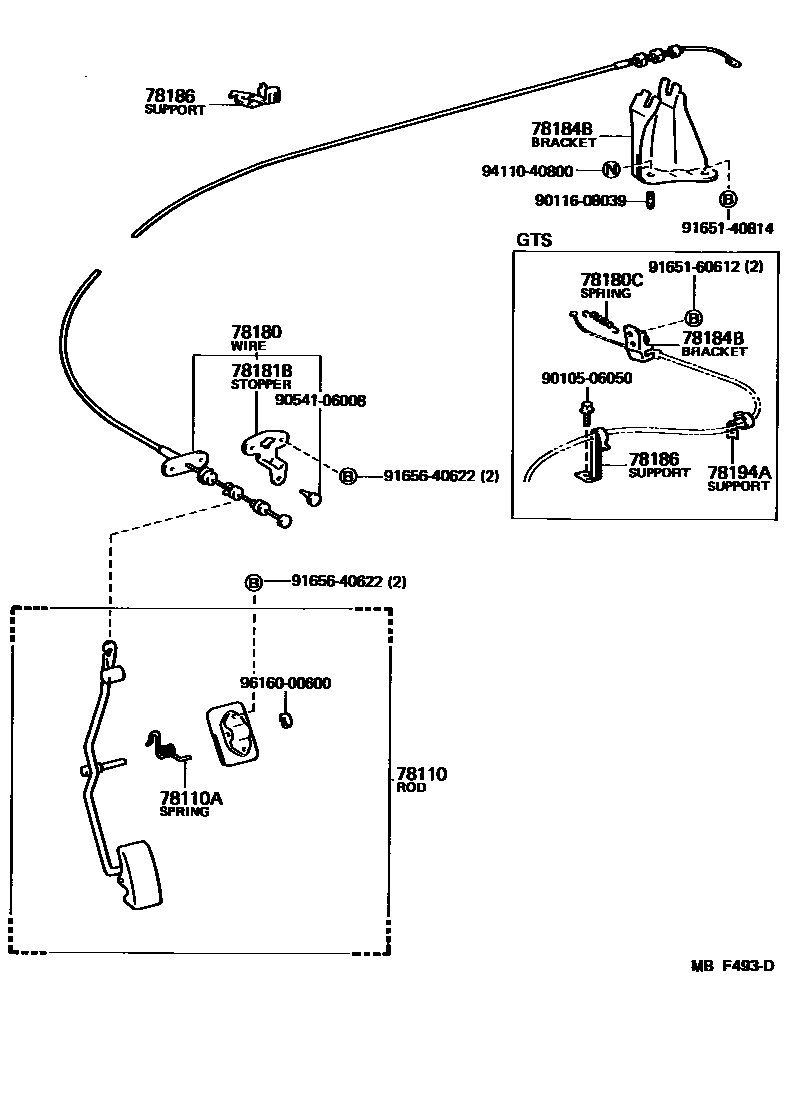 Toyota COROLLA accelerator pedal connecting rod EPC diagram — MBF493D