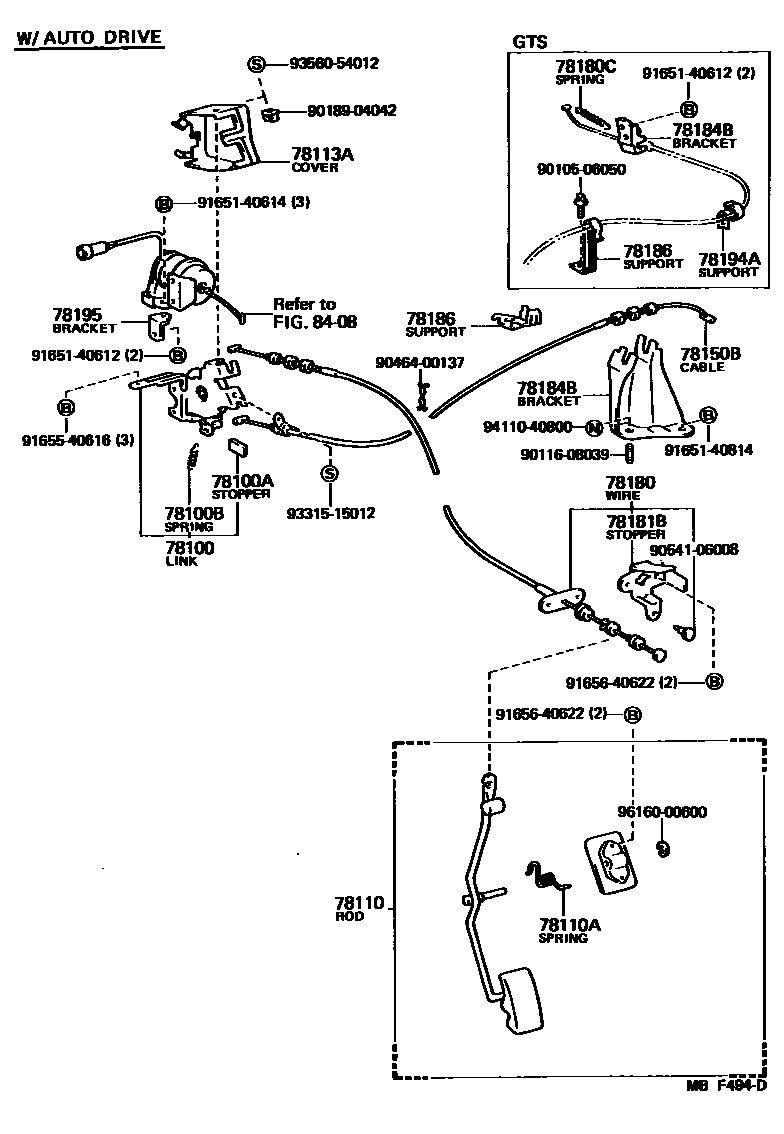 Toyota COROLLA accelerator pedal connecting rod EPC diagram — MBF494D
