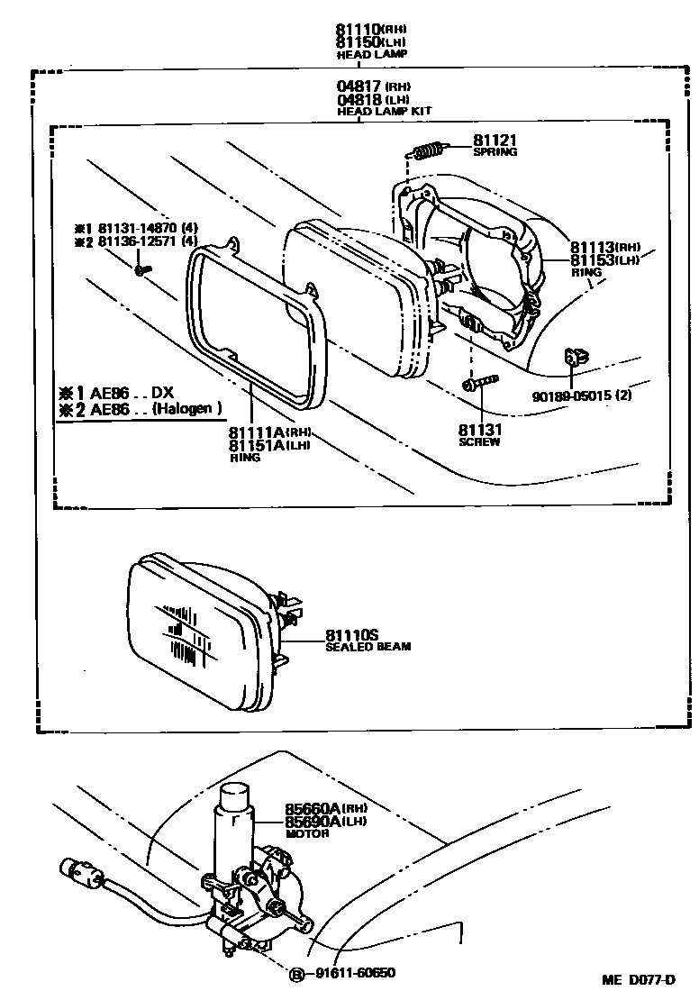 Toyota COROLLA Headlamp EPC diagram — MED077D