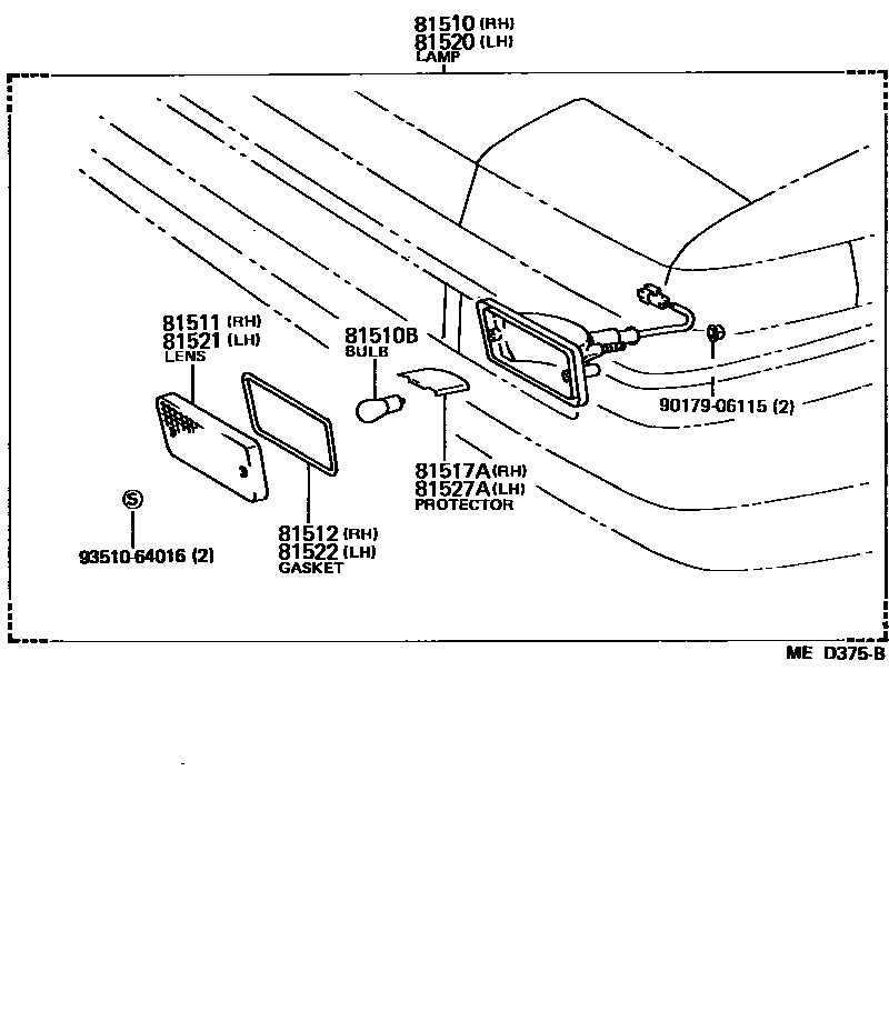 Toyota COROLLA 前转向灯 EPC diagram — MED375B