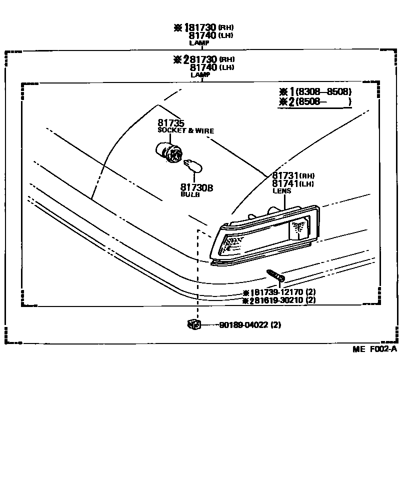 Toyota COROLLA Side Turn Signal & Outer Mirror Lamp EPC diagram — MEF002A
