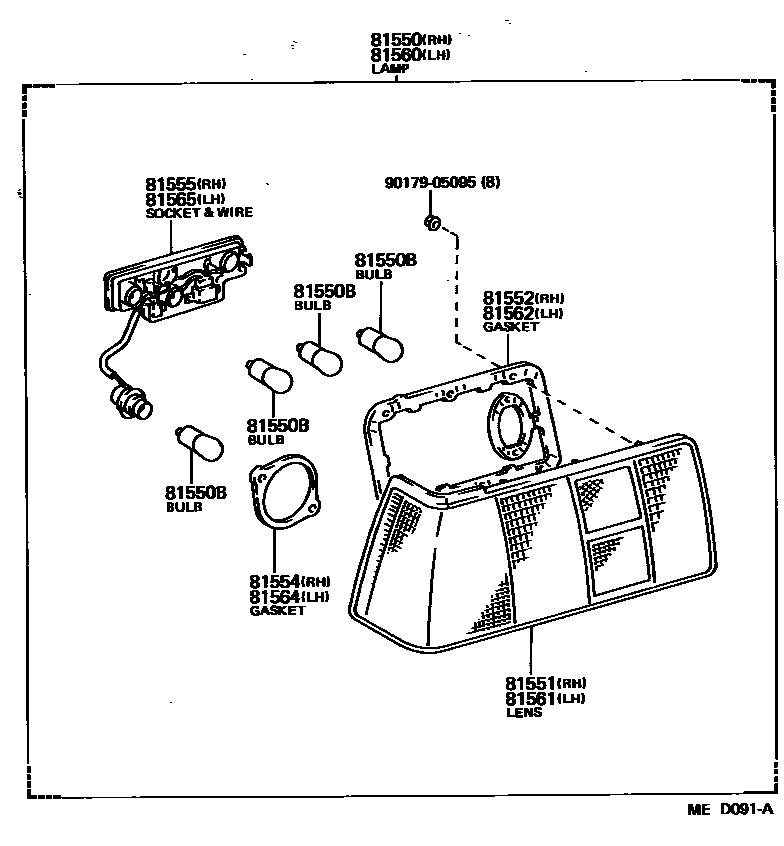 Toyota COROLLA 后组合灯 EPC diagram — MED091A
