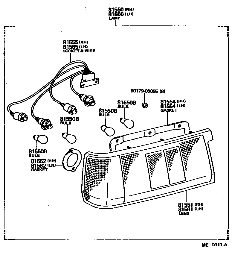 Toyota COROLLA 后组合灯 EPC diagram — MED111A