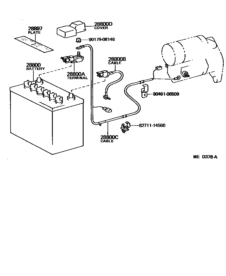 Toyota COROLLA 蓄电池和蓄电池电缆 EPC diagram — MED378A
