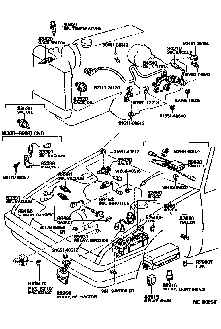 Toyota COROLLA 开关和继电器和ECU EPC diagram — MED385F