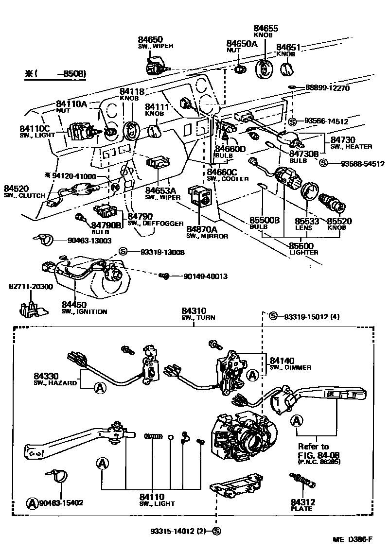 Toyota COROLLA 开关和继电器和ECU EPC diagram — MED386F