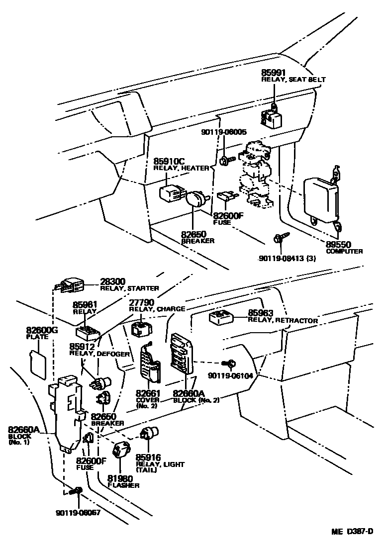 Toyota COROLLA 开关和继电器和ECU EPC diagram — MED387D