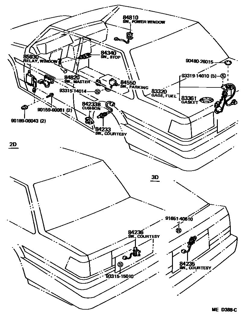 Toyota COROLLA 开关和继电器和ECU EPC diagram — MED388C