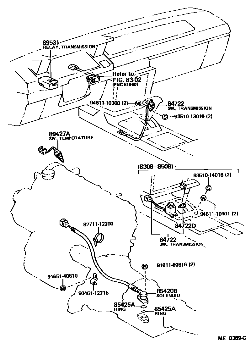 Toyota COROLLA 超速档和电子控制变速器 EPC diagram — MED389C