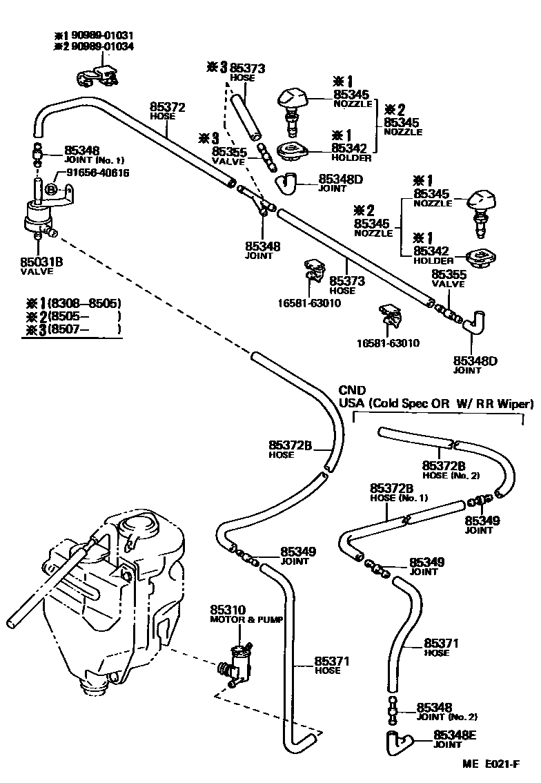 Toyota COROLLA 挡风玻璃清洗器 EPC diagram — MEE021F