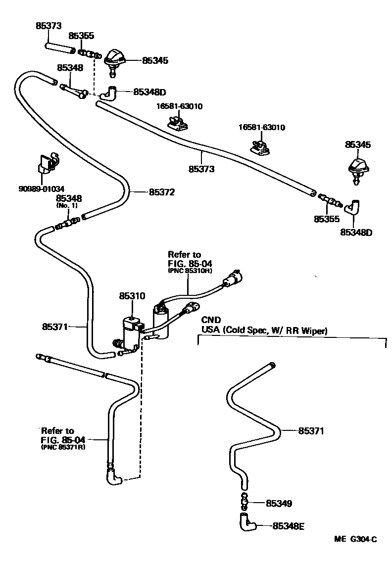Toyota COROLLA 挡风玻璃清洗器 EPC diagram — MEG304C