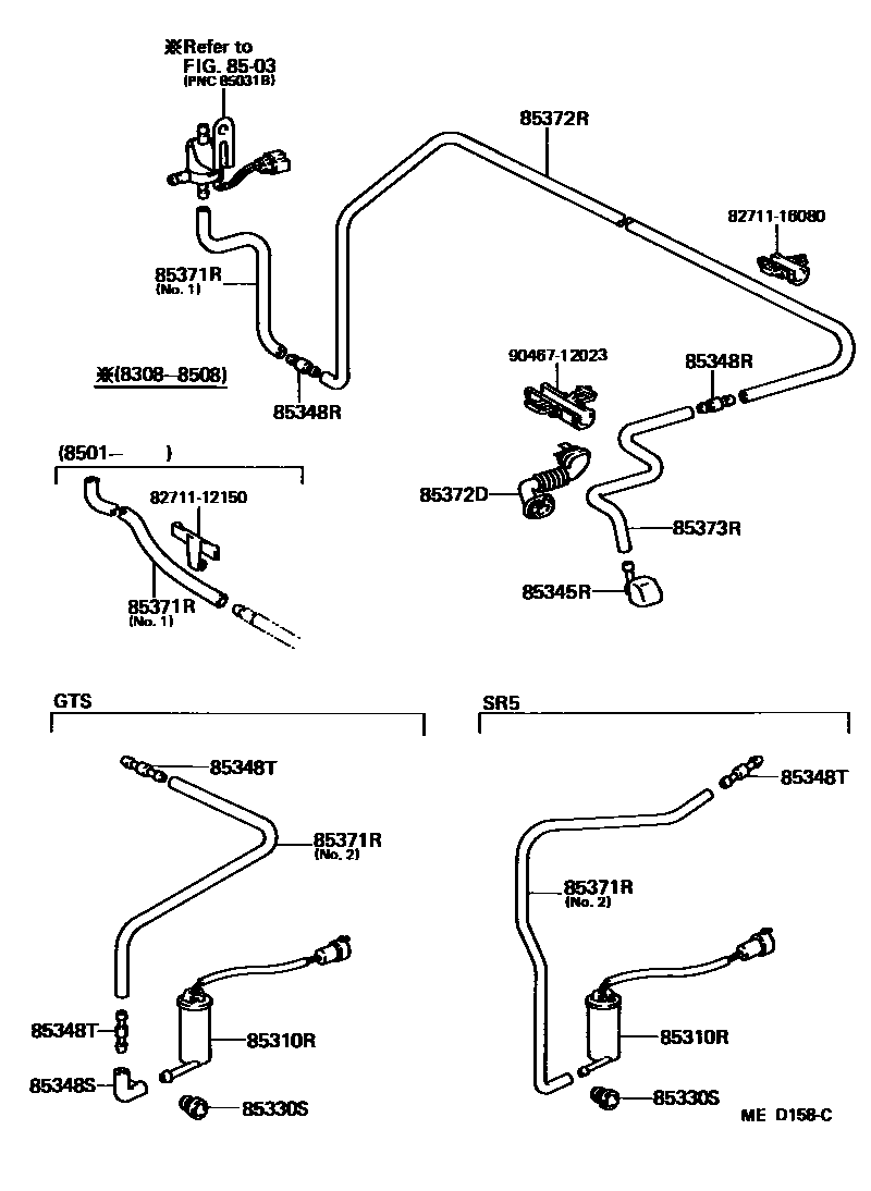 Toyota COROLLA 后清洗器 EPC diagram — MED158C