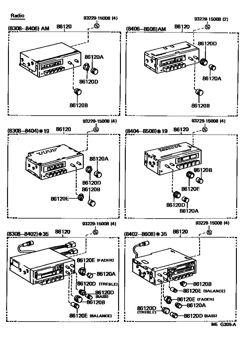 Toyota COROLLA 收音机、放大器和冷凝器 EPC diagram — MEG305A