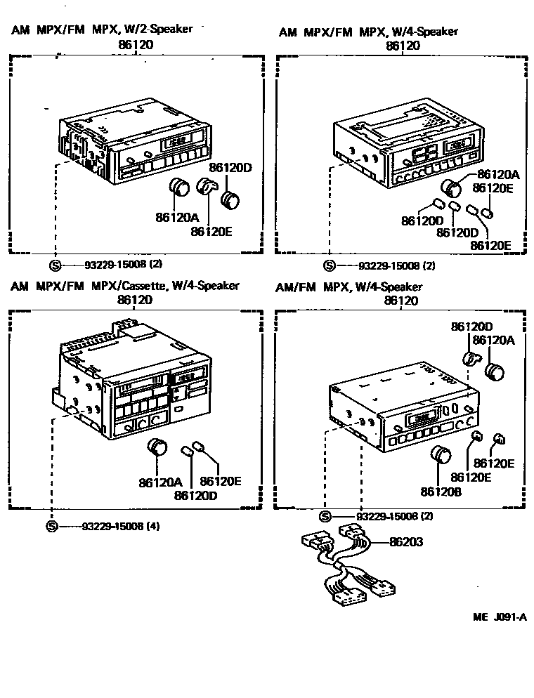 Toyota COROLLA 收音机、放大器和冷凝器 EPC diagram — MEJ091A