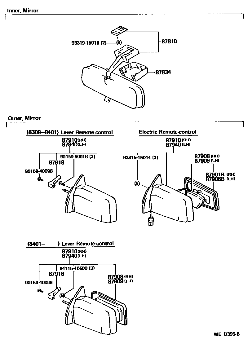Toyota COROLLA 后视镜 EPC diagram — MED395B