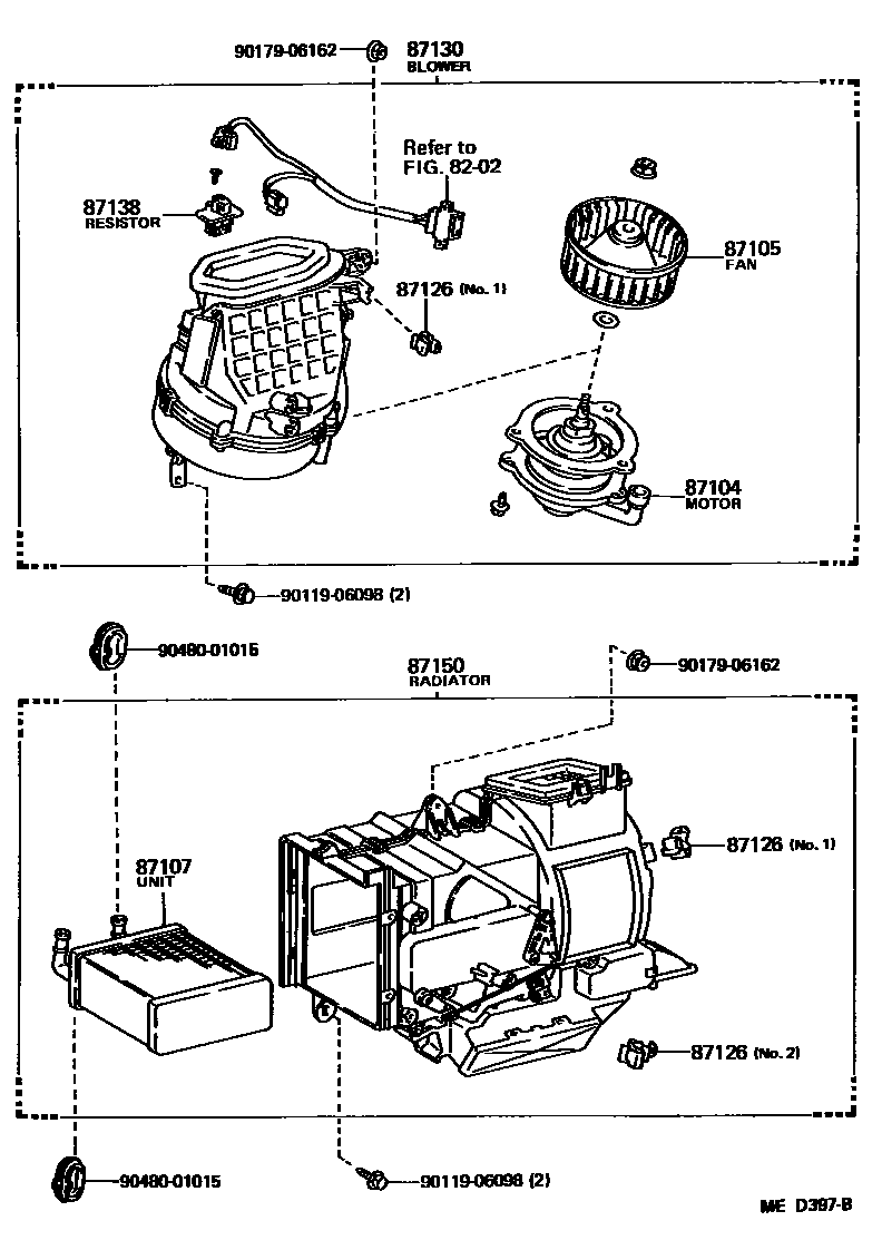 Toyota COROLLA 暖风和空调系统 - 加热装置和鼓风机 EPC diagram — MED397B