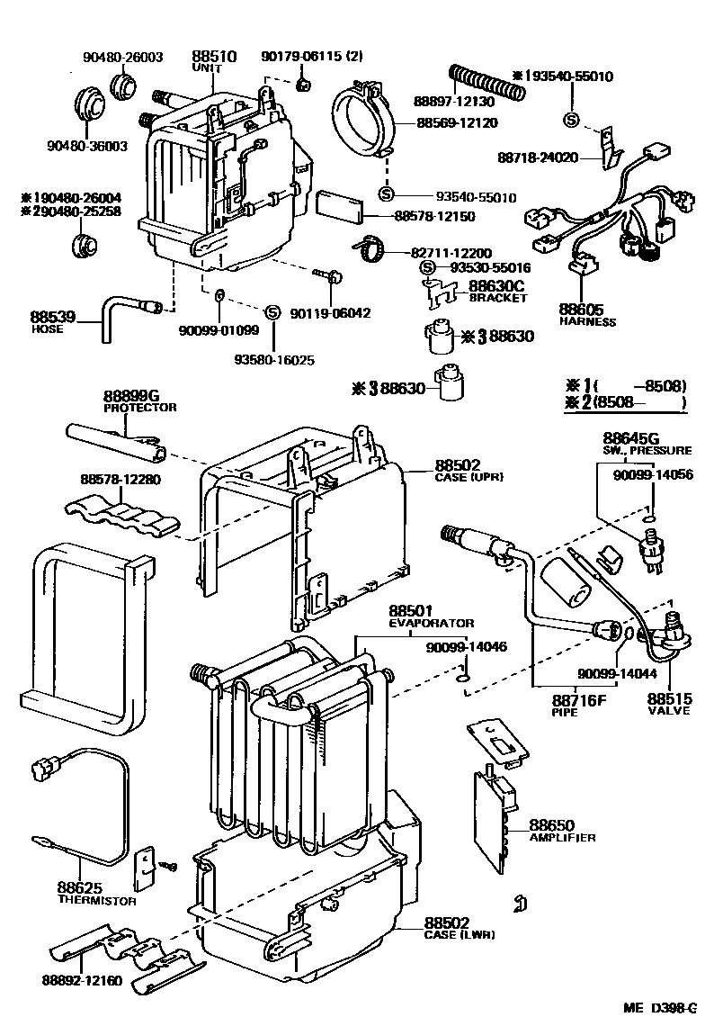 Toyota COROLLA 暖风和空调系统 - 冷却器组件 EPC diagram — MED398G