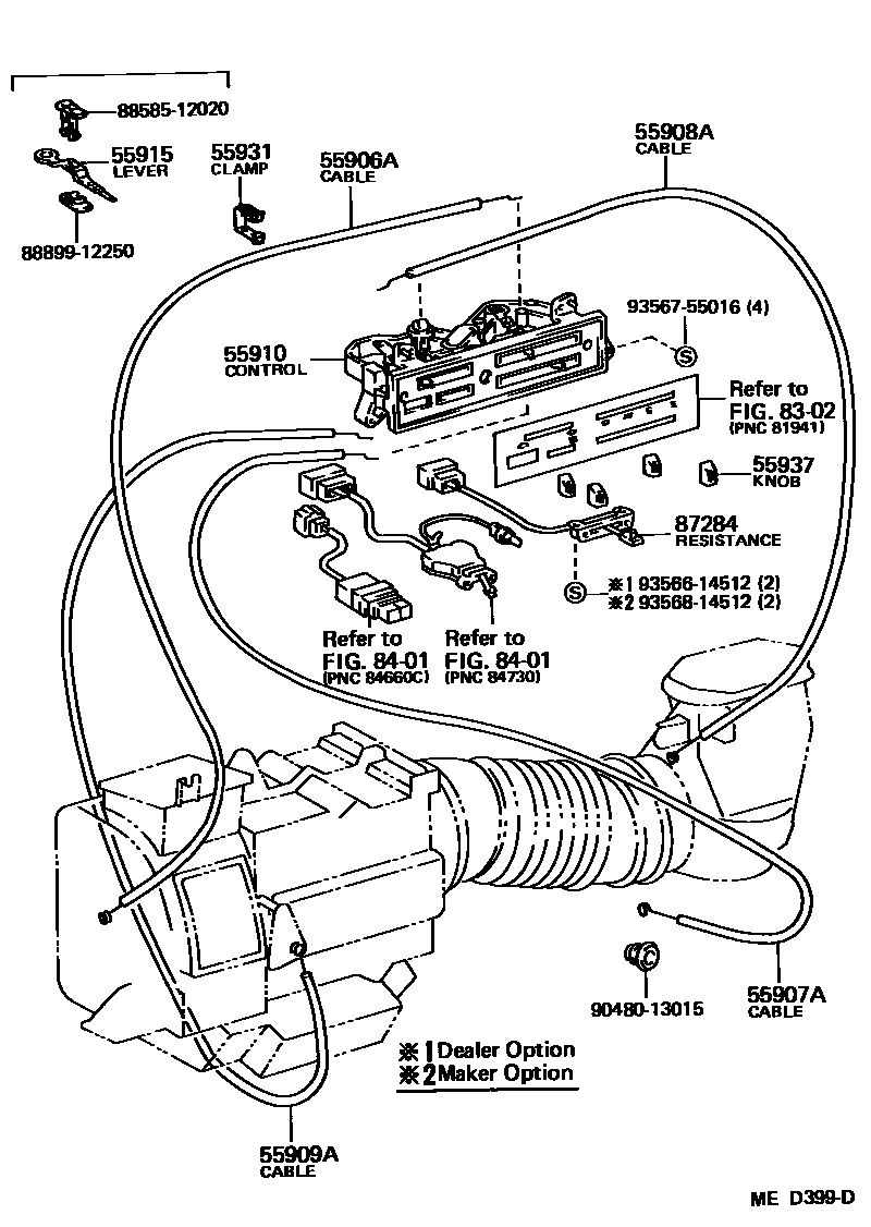 Toyota COROLLA 暖风和空调系统 - 控制器和风管 EPC diagram — MED399D