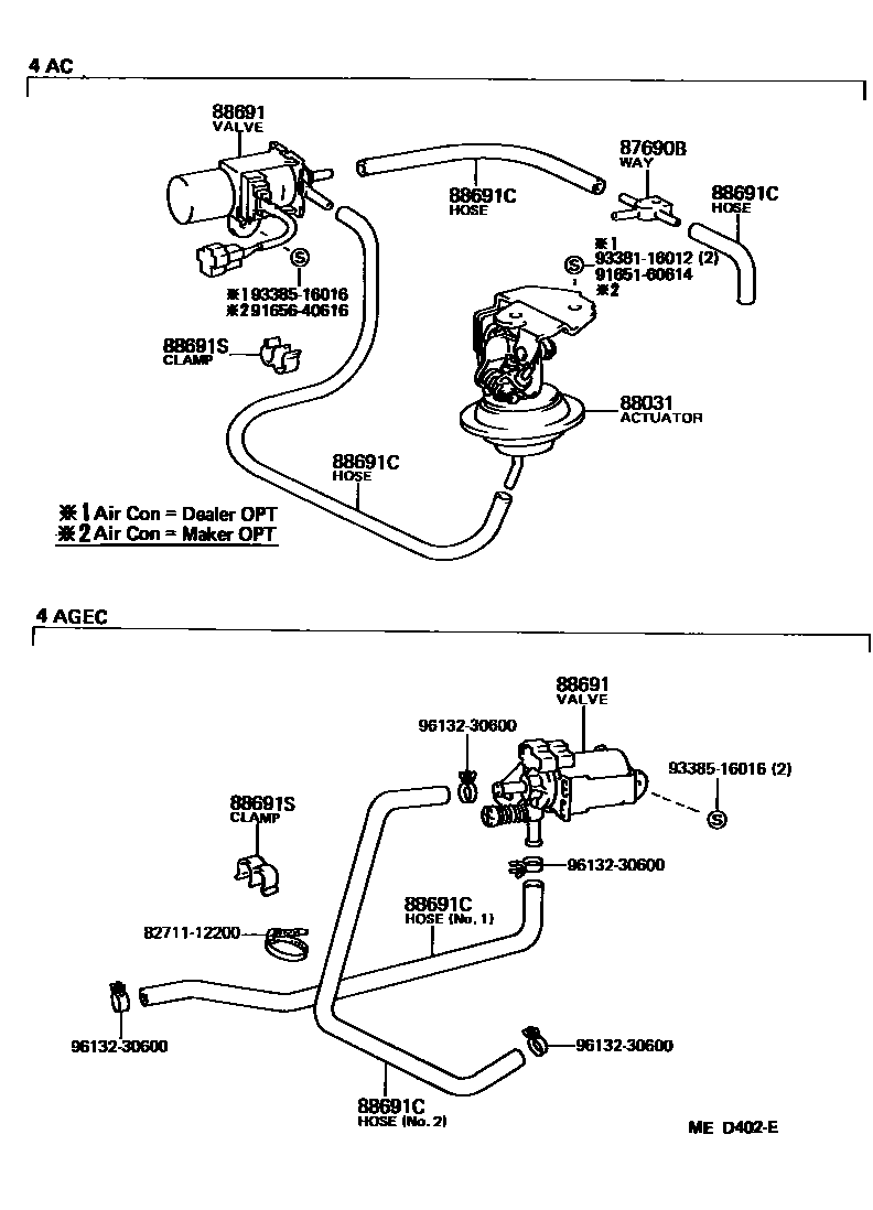 Toyota COROLLA 暖风和空调系统 - 真空管 EPC diagram — MED402E